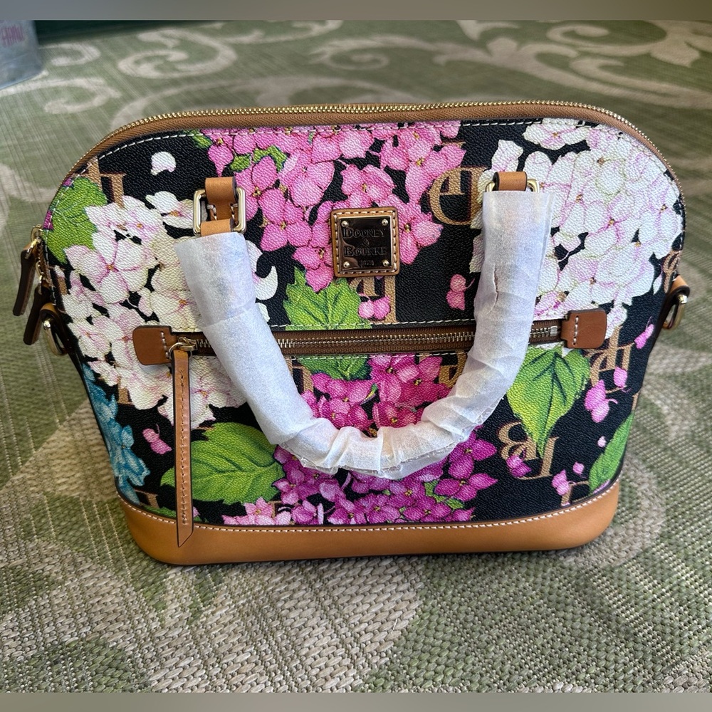 Dooney & Bourke Hydrangea Black Monogram Domed Zip Satchel NWT - Picture 3 of 15